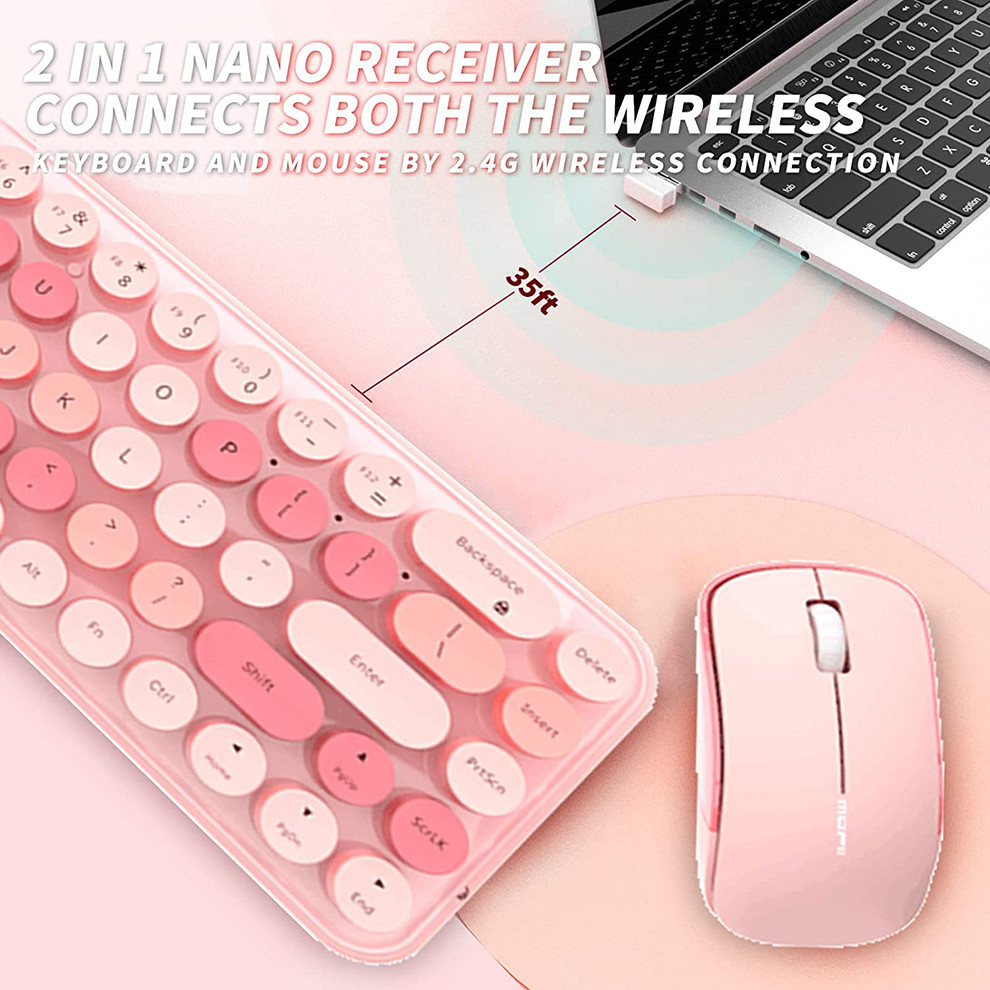 Mofii Pink Keyboard and Mouse Wireless Cute Colorful 68 Round Keycaps Retro Typewriter Compact Keybo