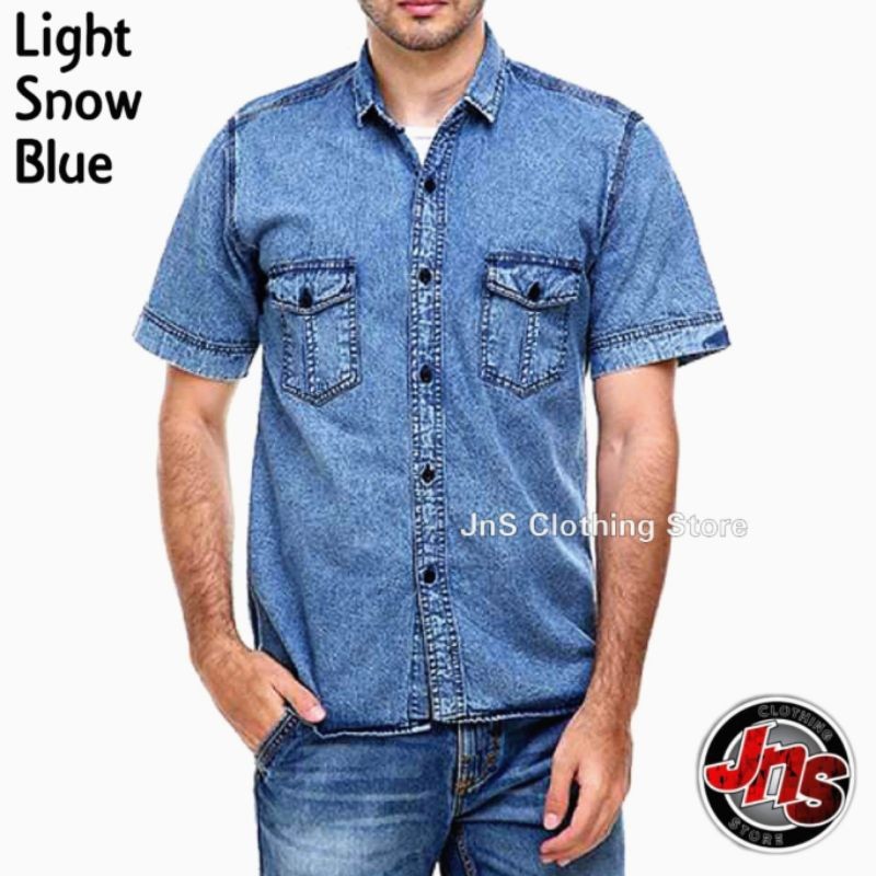 Vall Baju Kemeja Hem Denim Jeans Lengan Tangan PENDEK Casual Kualitas Premium Original Distro Pria -