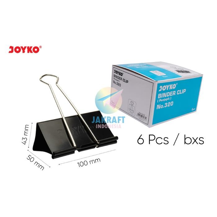 

Toso - (6 Pcs) Binder Clip Joyko No.320 (100 Mm) 4" Penjepit Klip Kertas Dokumen Data File Clips