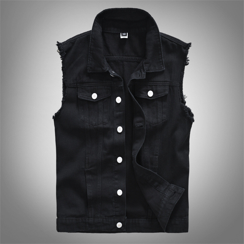 New Men'S Casual Black Sleeveless Vest Denim Jacket Street Punk Jeans Waistcoat Male Fashion Slim