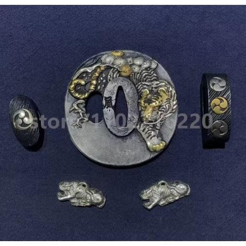 High Quality Tiger Set Copper plated with gold & silver Guard Tsuba Menuki Fuchi Kashira