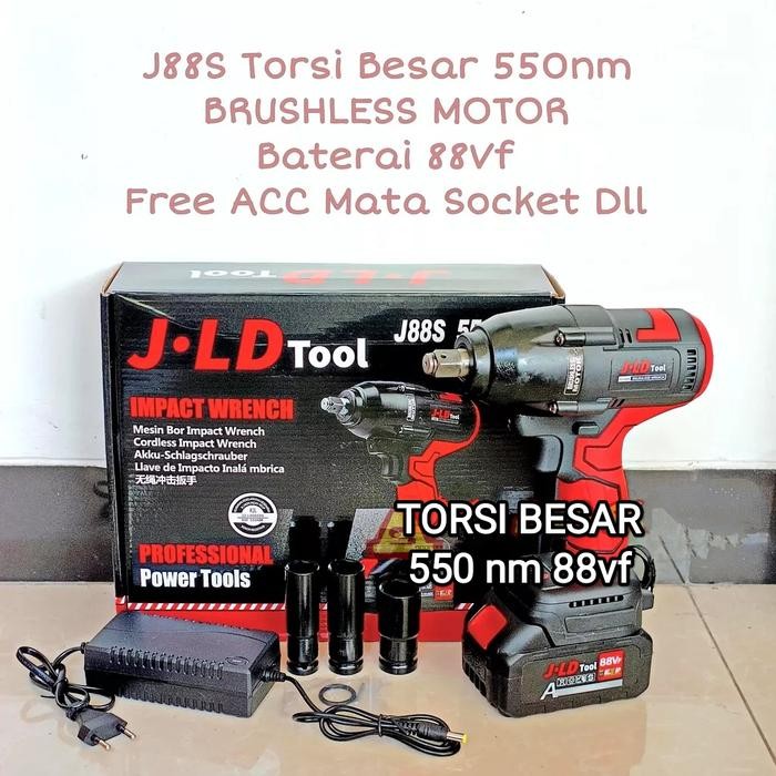 JLD IMPACT WRENCH CORDLESS TORSI BESAR 550 NM 88Vf 1 battery