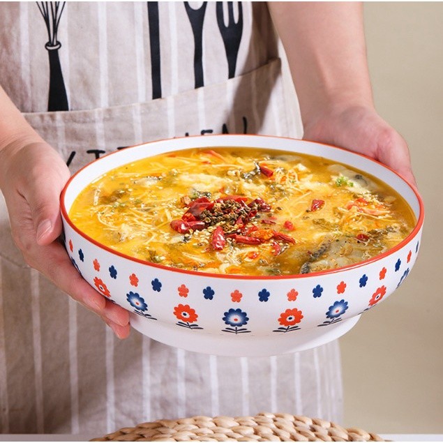 HHS Mangkok Keramik Jepang Bunga JUMBO Ukuran 23cm