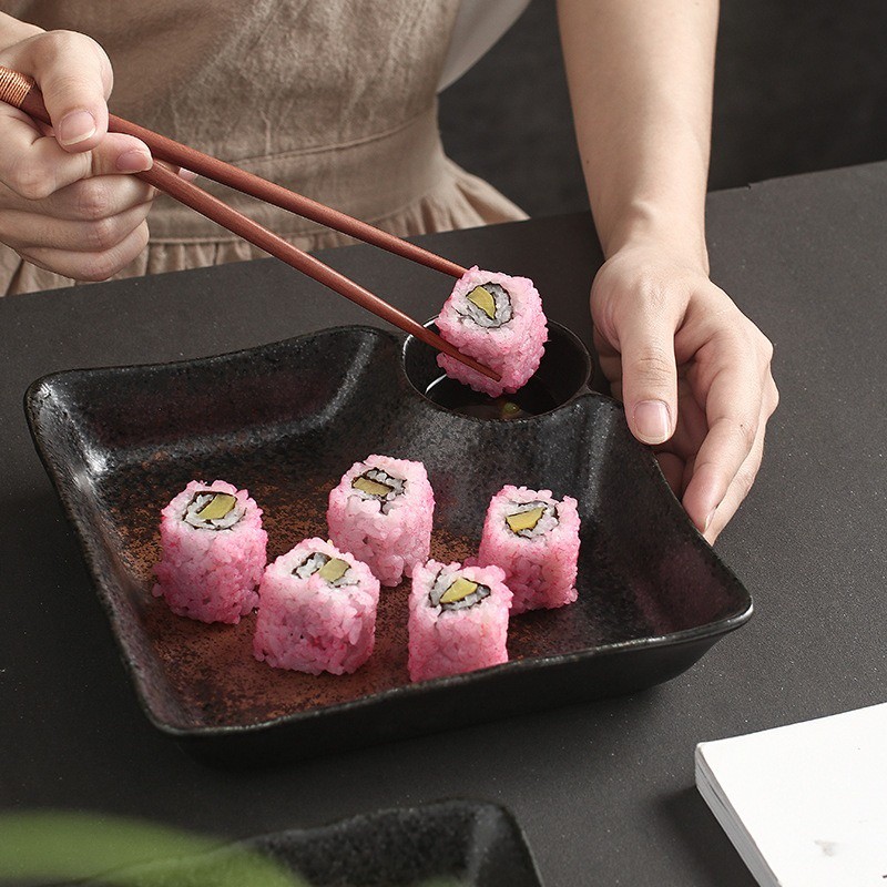 Yui Dumpling e / Piring Saji Makan Dimsum Sushi Gyoza Keramik Rustic Jepang Aesthetic / Piring