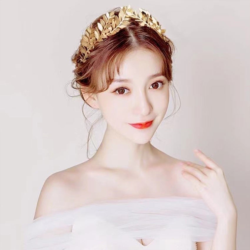 Mahkota daun emas / Headpiece Tiara Aksesoris Hiasan Kepala daun Yunani Romawi Bridal Pengantin