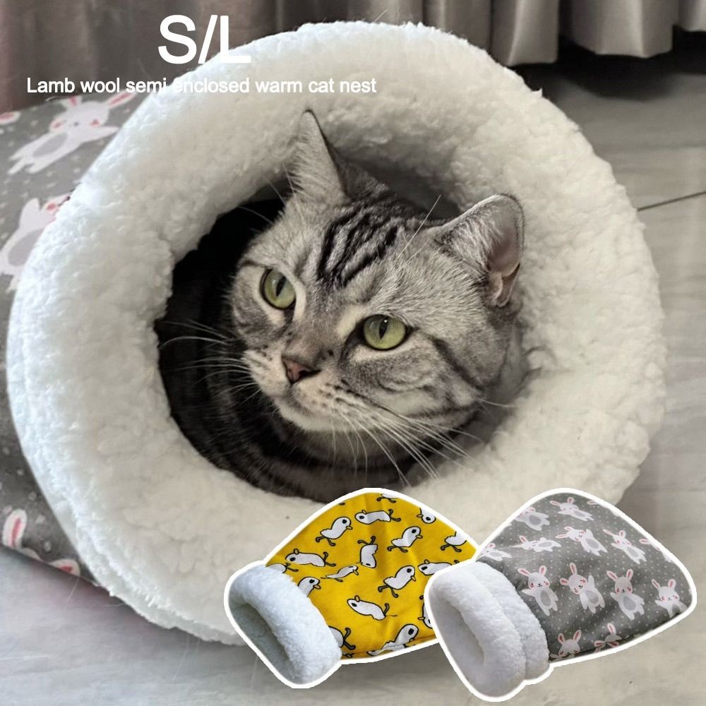 Creative Plush Cat Sleeping Bag Thickened Cartoon Cat Cave Bed Pocket Type Winter Warm Pet Snuggle S