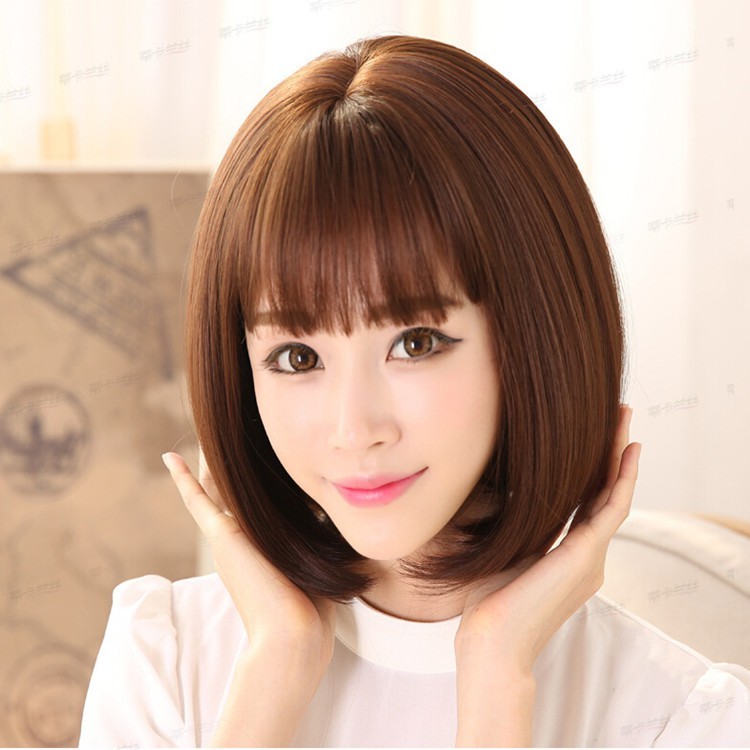 Rambut Palsu Wanita Pendek Model Bob Wig Cosplay Pendek Lurus Hitam Coklat Rambut Palsu Tahan Lama