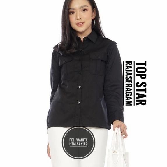 Baju Seragam Kemeja Pdh Wanita Saku 2 Drill Panjang Net Tv Slimfit Pdl