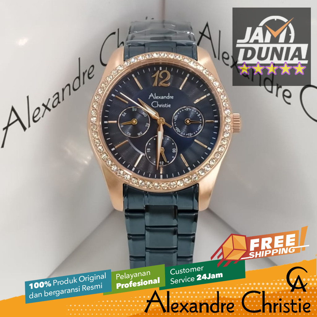 JAM TANGAN ALEXANDER CHRISTIE WANITA ORIGINAL BIRU ROSE GOLD 2645 AC 2645 AC2645 ACF2645 JAM JAM AC 