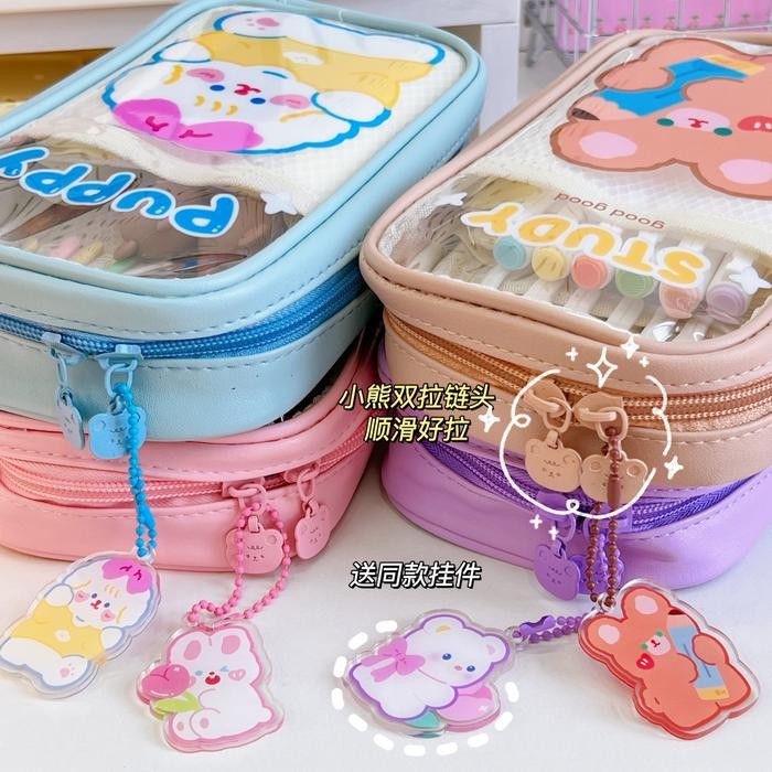 

TEMPAT PENSIL TRANSPARAN STANDING JUMBO CUTE MOTIF RABBIT BEAR HN001