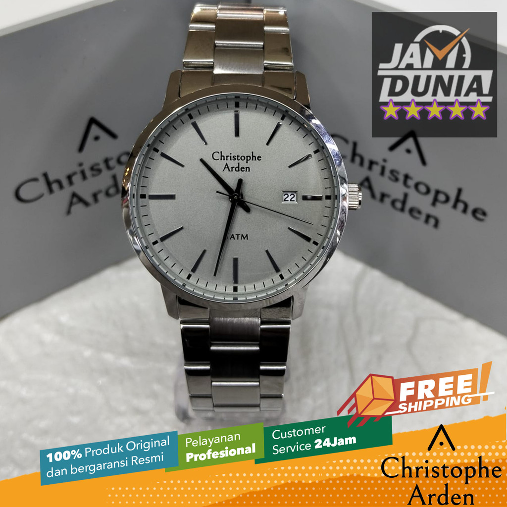 JAM TANGAN CHRISTOPHE ARDEN PRIA ORIGINAL SILVER GREY STAINLESS STEEL STRAP CAF2002 CA F2002 JAM ANA