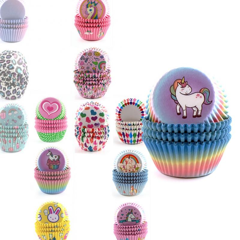 100Pcs Cupcake Printed Cake Paper Holder Pvc Cylindrical Cake Cup Baking Greasproof Paper Cake Paper