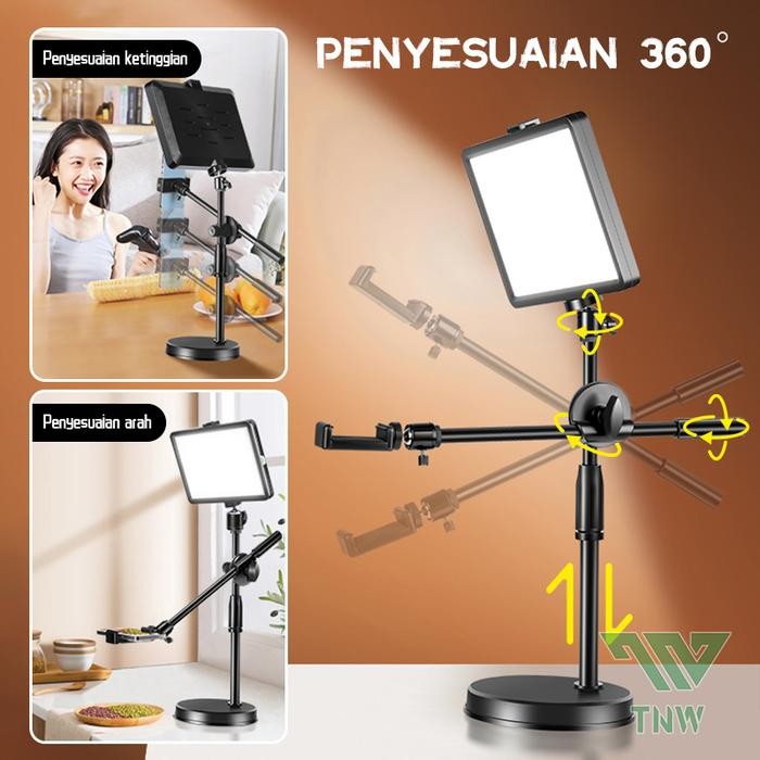 TNW Overhead Stand Tripod Hp + Led Lampu Stand Holder Bracket 360 Overhead Tripod Lampu Phone Holder