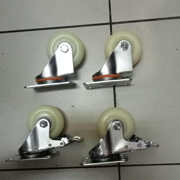 Roda Nylon teflon roda donat 3 inch 2 rem & 2 swivel hidup