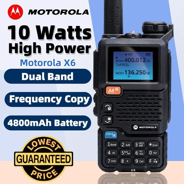 HT MOTOROLA X6 MINI WALKIE TALKIE LONG RANGE 15KM TWO WAY RADIO DUAL BAND 10 WATTS 4800MAH IP54