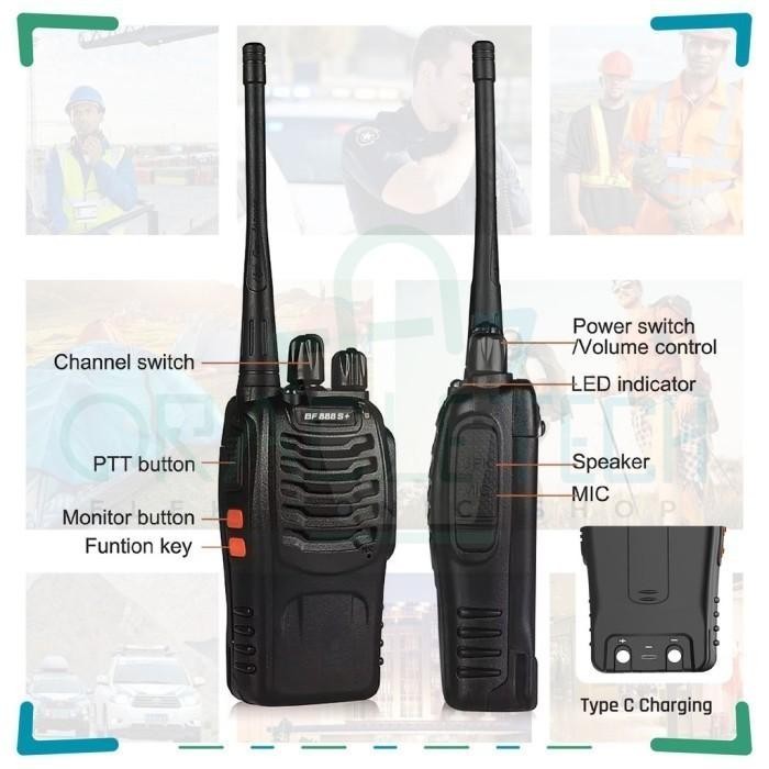 WALKIE TALKIE BF 888S PLUS HT JARAK JAUH 10KM WATERPROOF RADIO HANDY TALKY ISI 2 UNIT SUDAH TYPE-C