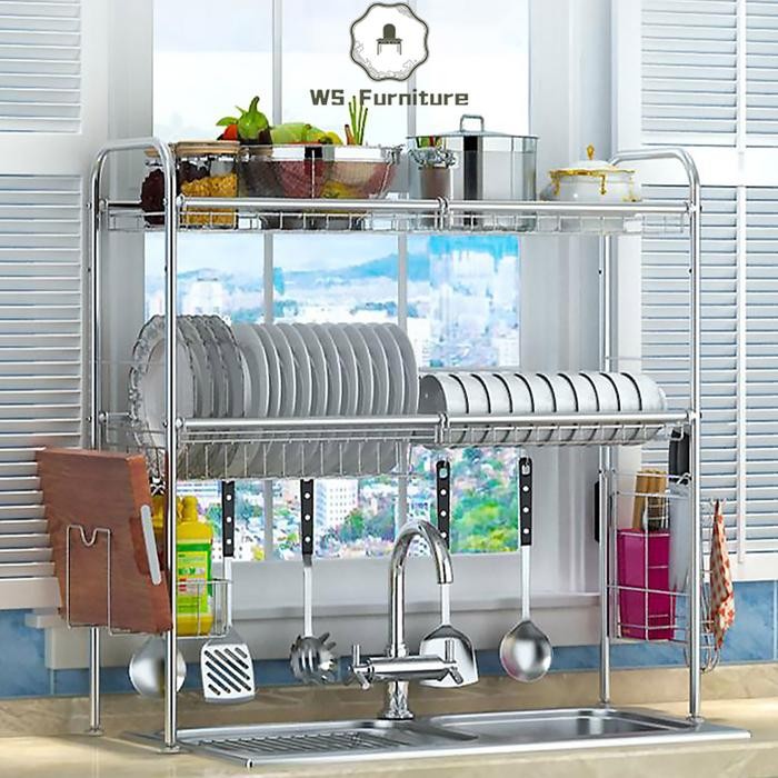 PREMIUM RakWastafel Stainless Steel Rak Piring Dapur Rak Pengering Piring Kokh