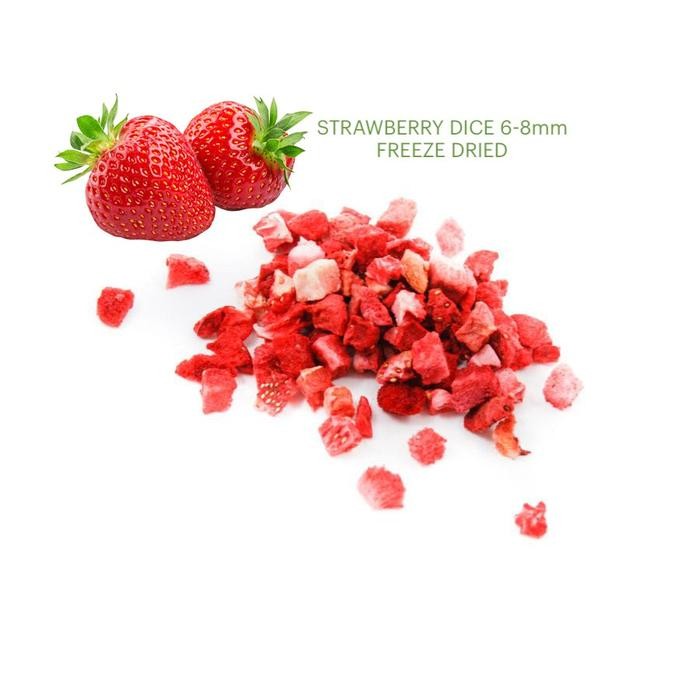 

Stok Baru STRAWBERRY DICE UKURAN 6-8mm NET 50 GR FREEZE DRIED HALAL