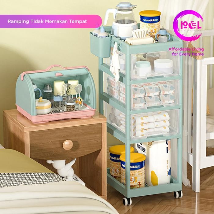 [POL] RAK TROLI DORONG BAYI RODA RAK PENYIMPANAN SERBAGUNA TROLI PENYIMPANAN LEMARI DORONG BAYI