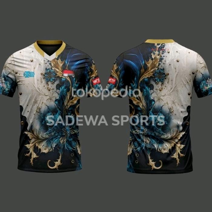 Promo Jersey Sadewa Floral Blue Kaos Pingpong Tenis Meja Olahraga Fullprint