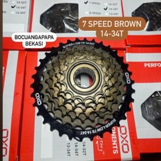 Sprocket Drat Ulir Freewheel Megarange Oxo 7 Speed 14-32T Brown #Gratisongkir