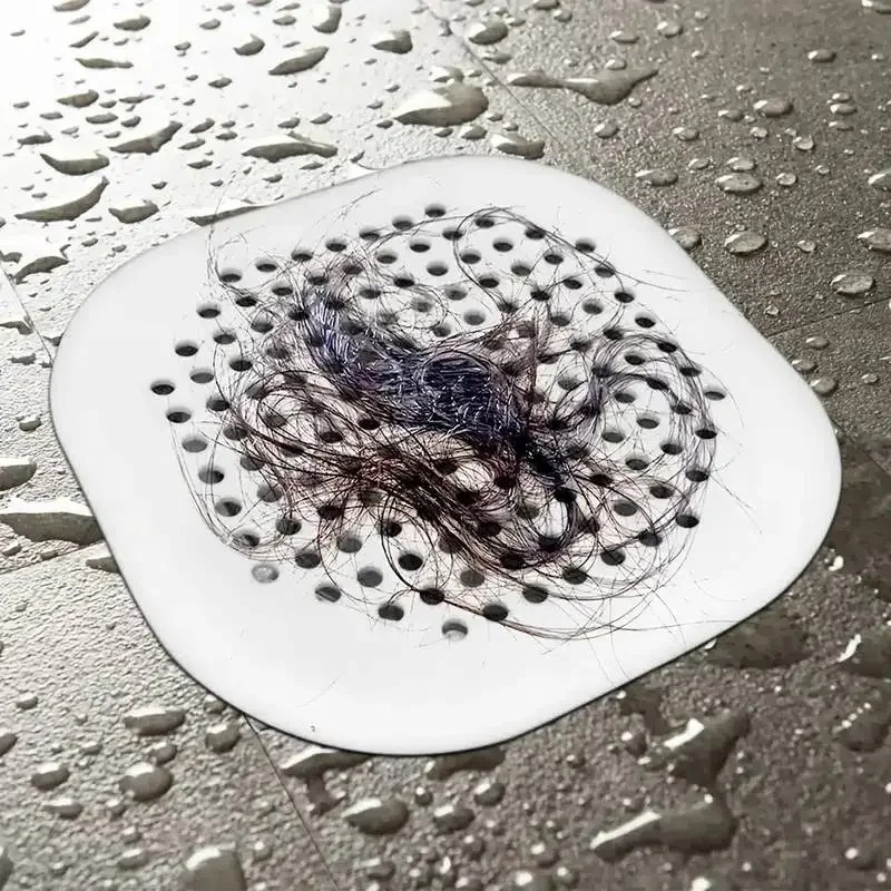 IMPORT Silicone Drain Hair Filter with Suction Cup, Square Kitchen Sink Drain Cover, Bathroom Anti