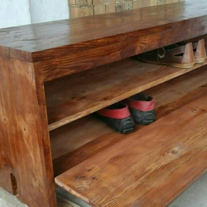 Rak Sepatu 2 Susun Dengan Tempat Duduk - Coklat