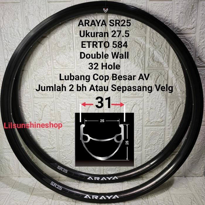 Rim Velg Sepeda 27.5 ARAYA SR25 Lubang 32H Double Wall Ada Brake Line