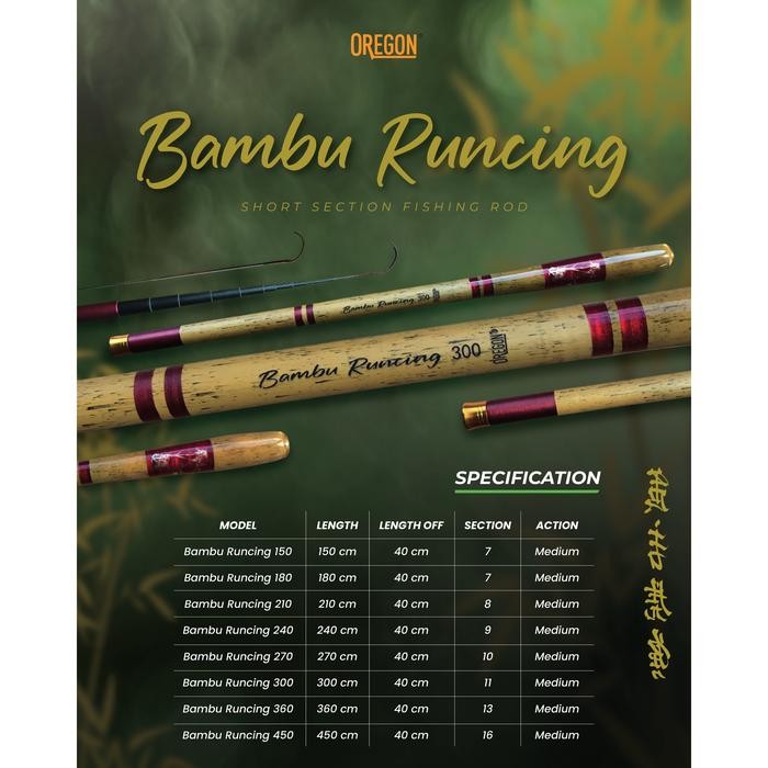 Joran Tegek Oregon Bambu Runcing Ruas Pendek