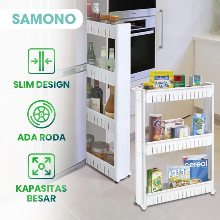 PREMIUM Samono Rak Ramping 3 Susun Dapur Plastik ada Roda Slim Design Rak