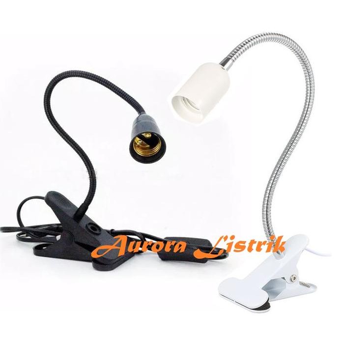 PREMIUM Fitting clamp Holder Jepit Lampu Meja Arsitek E27 - Hitam Putih