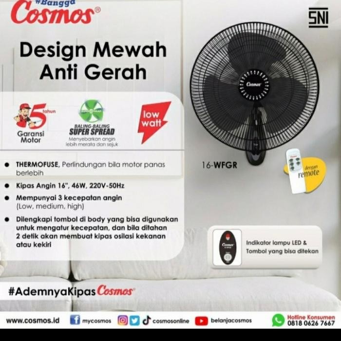 Cosmos Kipas Angin Tembok Dinding Remot Cosmos 16 Inch 16-Wfgr Remot