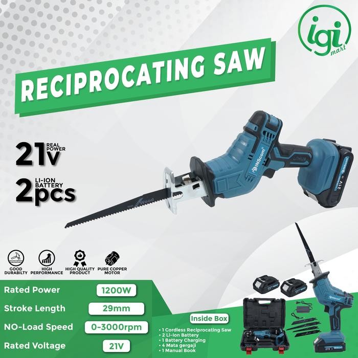 Mesin Reciprocasting Saw Cordless Gergaji Pemotong Kayu Besi Baterai