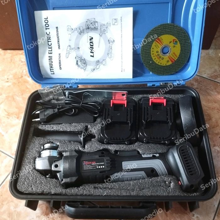 Gerinda Baterai Cordless 21V Angle Grinder Fullset