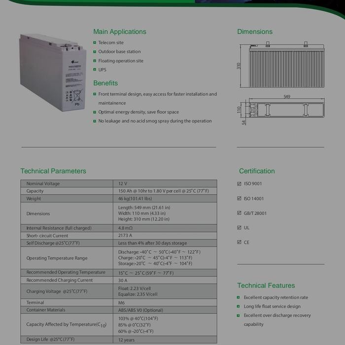 Battery VRLA SHOTO 12V 150AH 6-FMX-150B 12V 150Ah