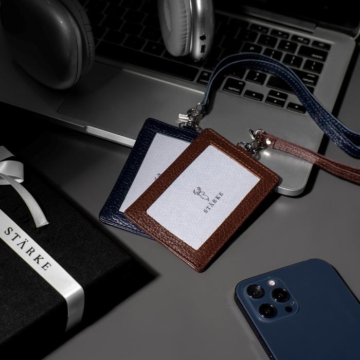 

[Deli Atk] Name Tag Lanyard Id Card Kulit Asli Starke Leather Hustle Hog Tekstur