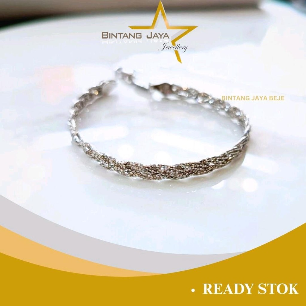 Gelang Rantai Kepang Whitegold - Emas Asli 17K - Berat 5,39 Gram - Model Kepang UBS - Cocok untuk Pe