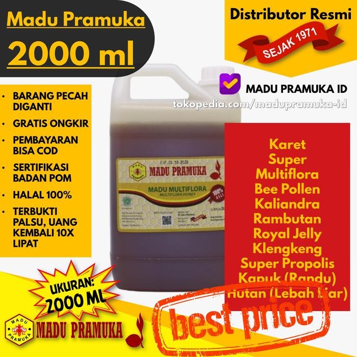 

Madu Pramuka 2000 ML 2000ML 2 L 2L 2 Liter 2Liter - Multiflora, Royal Jelly, Super, Kapuk (Randu),