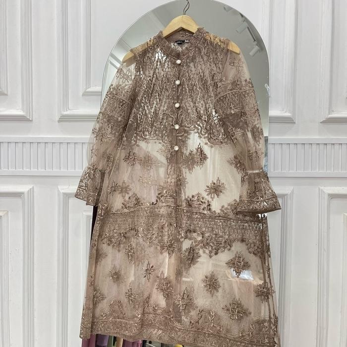 Outer Brukat Tile Tunik Wanita kondangan Mewah Nyaman Muslim Formal Panjang Hitam Dress Atasan Motif