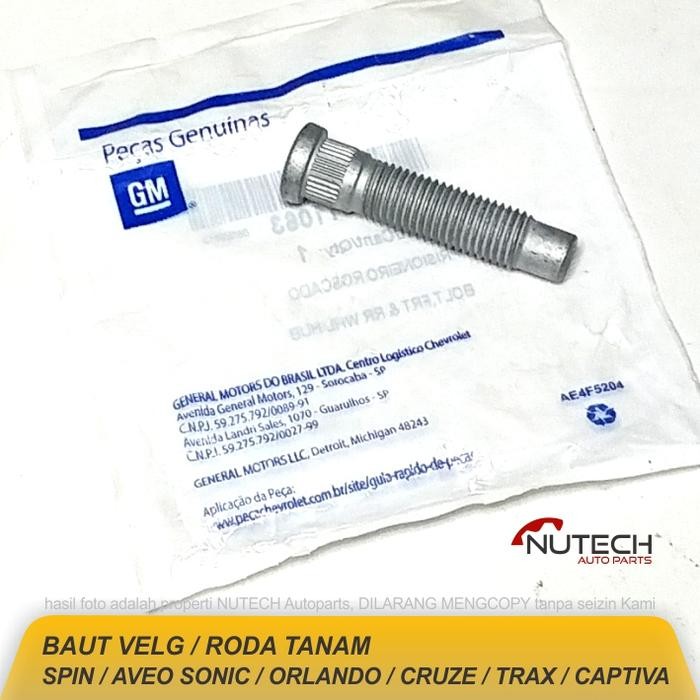 Baut Roda Velg Tanam Spin Aveo Sonic Orlando Cruze Captiva Trax Ori GM