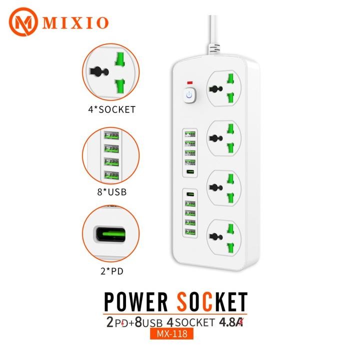 MIXIO MX-118 4.8A POWER SOCKET CHARGER 2PD+8 USB+4 SOCKET