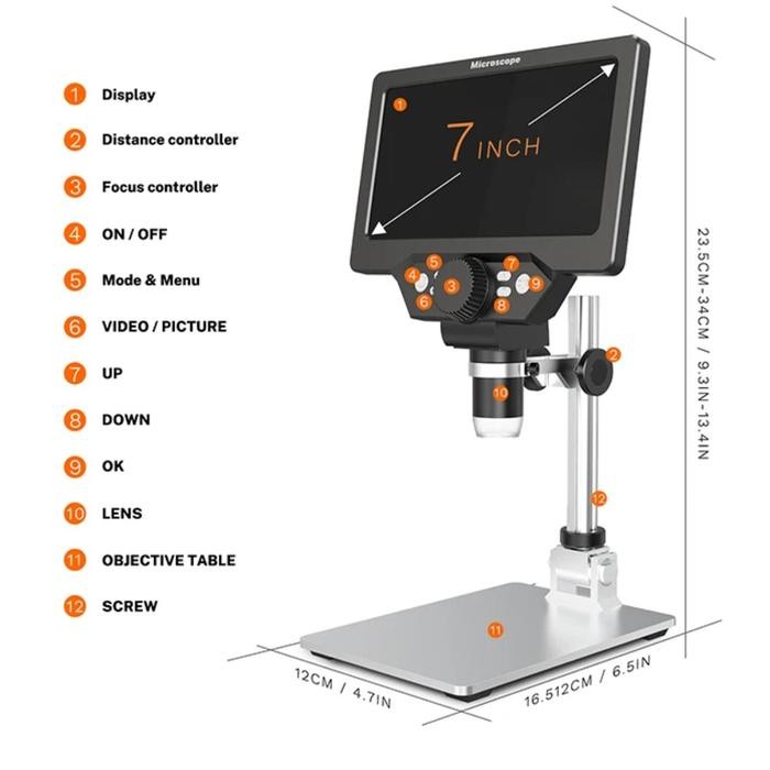 

Promo!! 1200X 12Mp Digital 7 Inch Hd Video Microscope Electronic Video Microscop Kaca Pembesar
