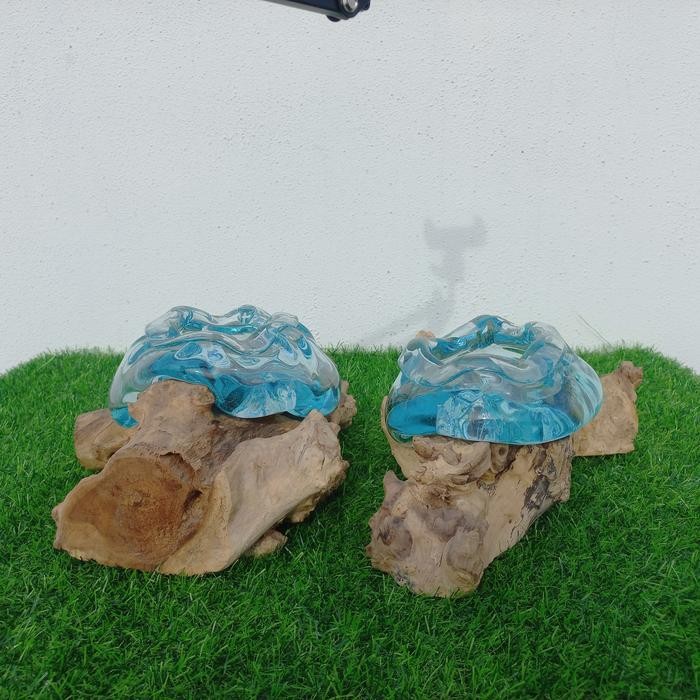 Terlaris Asbak Kaca Tiup Alas Kayu Dekorasi Kerajinan Bali Home Decor Unik Ongkir Termurah