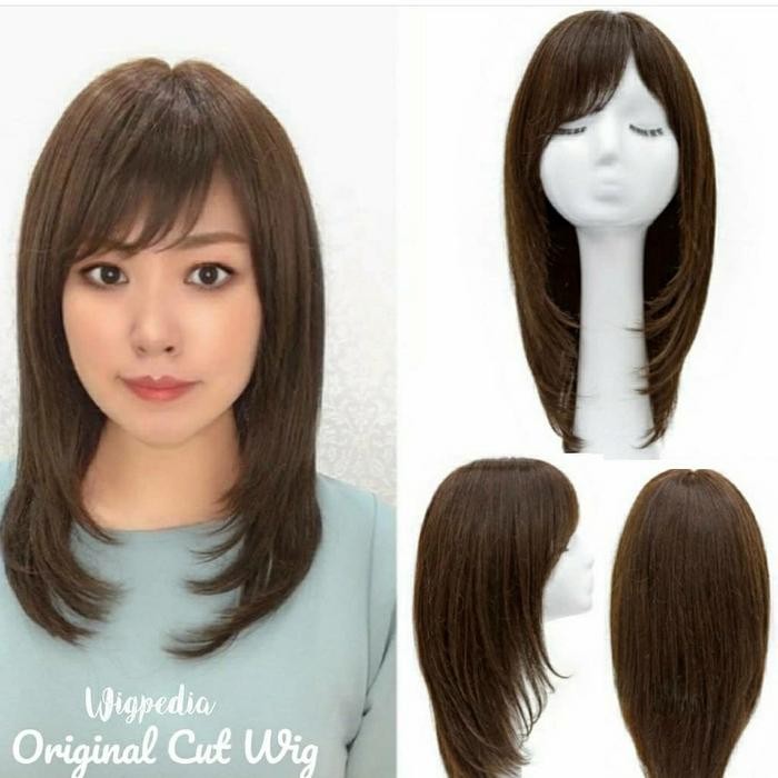 PREMIUM Wig Wanita Shaggy Poni Medium Wig Natural Wig Perempuan Korea