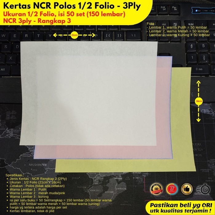 

Kertas NCR Polos Kosong 1/2 Folio Rangkap 3 PLY Non Jilid