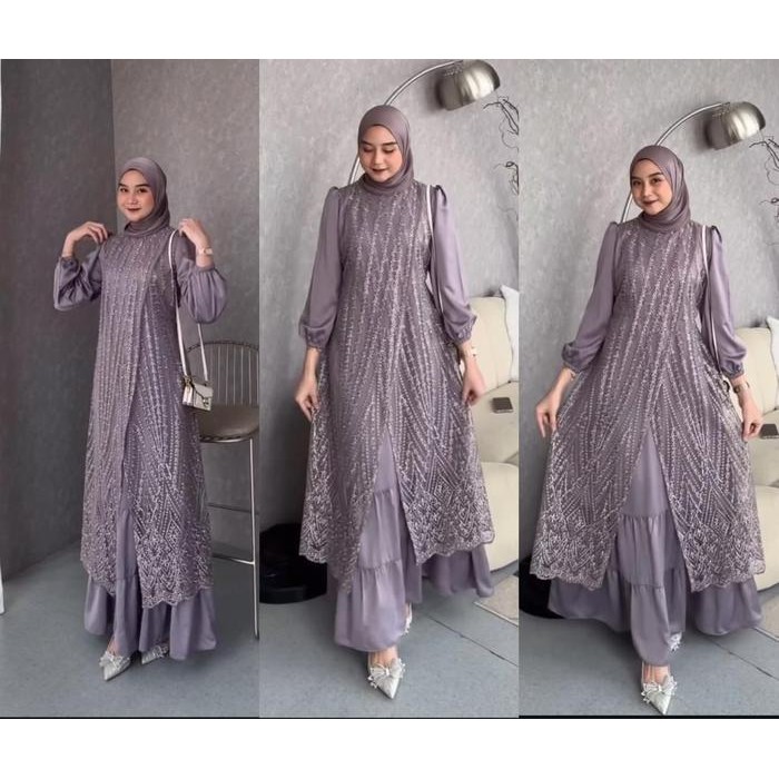 Gamis Pesta Olivia Pesta Brokat Tile Valvet Premium Gaun Kondangan Wanita Muslim Casual Mewah Bordir