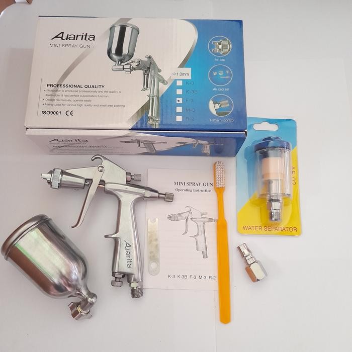 SPRAY GUN AUARITA F3 NOZZLE 0,5MM/0,8MM/1,0MM PLUS WATER SEPARATOR