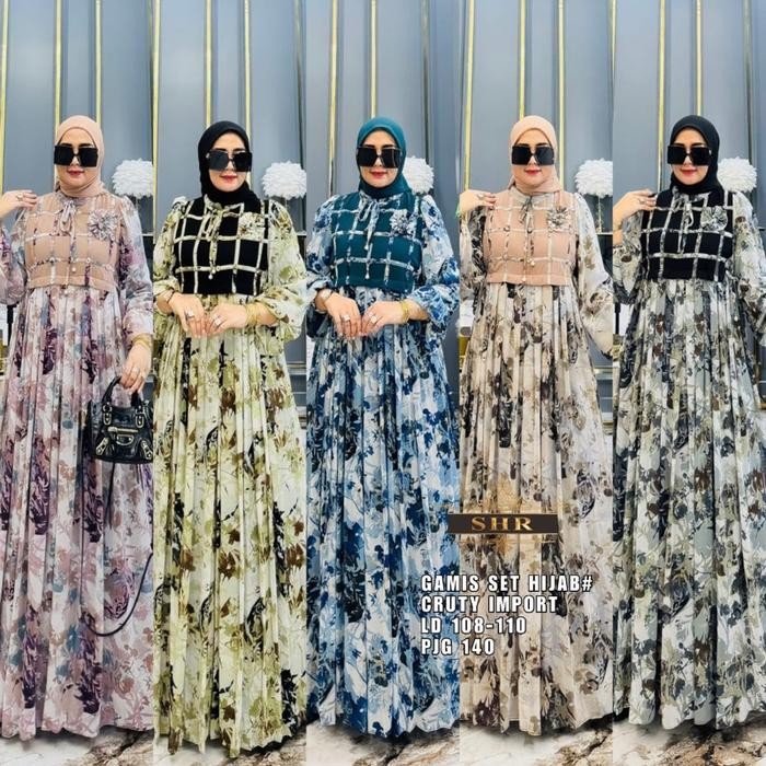 New Shr Ori Maxi Dres Rompi Free Hijab Ceruty Premium Shr Gamis