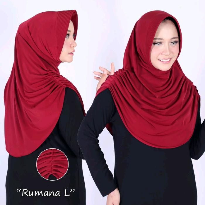 Walya Hijab Bergo Jersey Polos Rumana Rampel Kerut Kiri Kanan