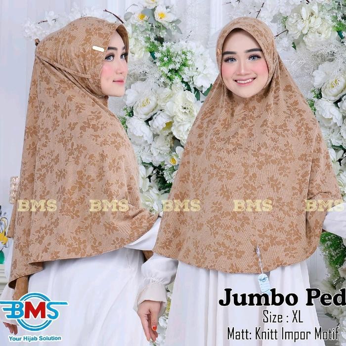 Hijab Jilbab Kerudung Bergo Instan Ped PIN Bahan KNIT MOTIF IMPORT BUNGA uk XL Jumbo By BMS Hijab